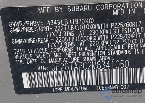 2021 Subaru Crosstrek Premium из США, поврежденный, VIN JF2GTAPC2M8341050